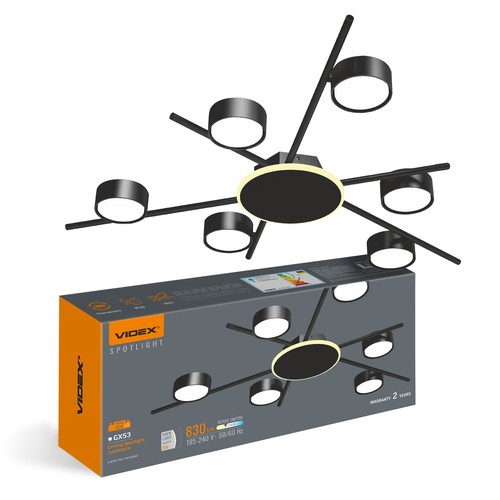 Takspotlampa GX53 - 230V, 830lm, 9W bakljus + max 6x30W