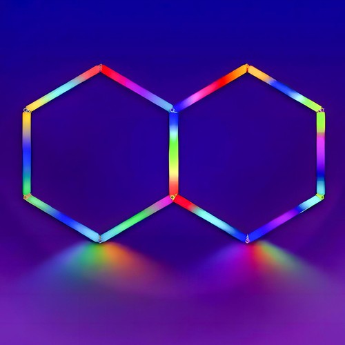 Hexagon RGBIC 2 fält komplett set - 37W. inklusive bluetooth-kontroller och strömförsörjning
