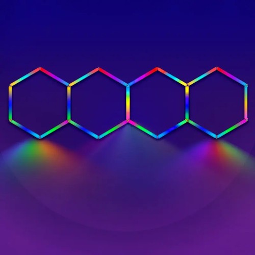 Hexagon RGBIC 4 fält komplett set - 70W. inklusive bluetooth-kontroller och strömförsörjning