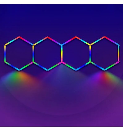 Hexagon RGBIC 4 fält komplett set - 70W. inklusive bluetooth-kontroller och strömförsörjning