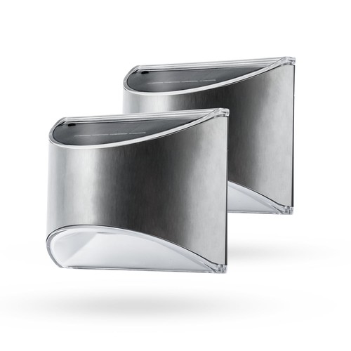 2 st. MIVO Solcell vägglampa LED - Silver, Snygg vägg-effekt, utomhus