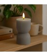 LED Timglas ljus 13,5 cm hög, flameffekt, grå - Ø7,5 cm, 13,5 cm hög, fungerar med fjärrkontroll, timer, äkta stearin