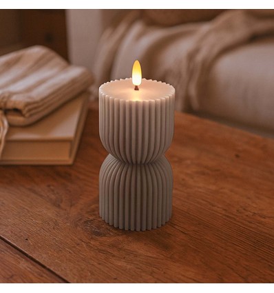 LED Timglas ljus 13,5 cm hög, flameffekt, grå - Ø7,5 cm, 13,5 cm hög, fungerar med fjärrkontroll, timer, äkta stearin