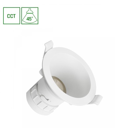 Fiale Core downlight 7W - komplett, CCT, 230V, 45°, IP20, UGR19, Ø90x85mm, vit, rund