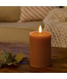 LED Blockljus 10cm hög, smält-look, flameffekt - Ø7,5cm, 10cm hög, fungerar m. fjärrkontroll, äkta stearin, vacker brun
