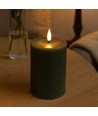 LED Blockljus 10cm hög, smält-look, flameffekt - Ø7,5cm, 10cm hög, fungerar med fjärrkontroll, äkta stearin, Djup grön