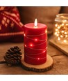 LED Blockljus med ljusslinga, 12,5 cm hög, flameffekt - Ø7,5 cm, 10 cm hög, fungerar med fjärrkontroll, äkta stearin, röd