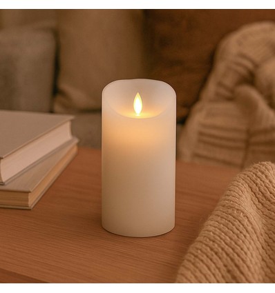 LED XL Blockljus 17,5 cm högt, flameffekt, vit - Ø10 cm, 17,5 cm högt, fungerar med fjärrkontroll, äkta stearin