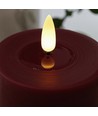 LED Blockljus 12,5 cm hög, smält-utseende, flameffekt - Ø7,5 cm, fungerar med fjärrkontroll, äkta stearin, bordeauxröd