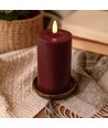 LED Blockljus 12,5 cm hög, smält-utseende, flameffekt - Ø7,5 cm, fungerar med fjärrkontroll, äkta stearin, bordeauxröd