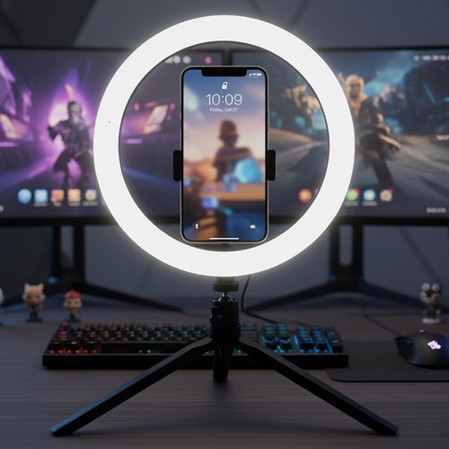 10W LED-RINGLJUS - 10 tum, med bordsstativ, 3200K-5500K