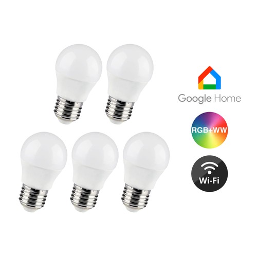 5 st. Wifi LED-lampa - 5W, Tuya/Smart Life, fungerar med Google Home, E27, G45