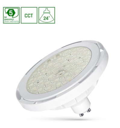 Ar111 LED 8,5W GU10 - 230V, 24°, CCT, vit, Spectrum