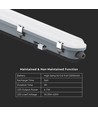150 cm VT-150149E LED-armatur 48W - vattentät, med nödbelysning, mjölkvit kåpa, rostfria stålklämmor, 6500K, 120 lm/W