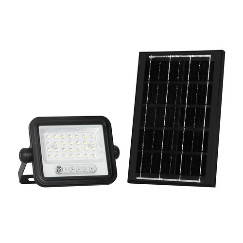 VT-54W LED projektor 50W - med solpanel, CCT:7in1, svart hus, batteriindikator, IP65