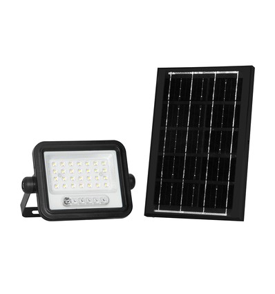 VT-54W LED projektor 50W - med solpanel, CCT:7in1, svart hus, batteriindikator, IP65