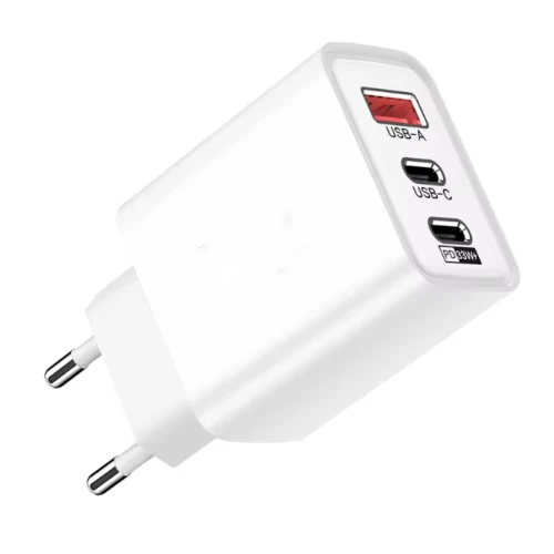 3-portars USB-laddare 65W - Vit, USB-C+USB-A, perfekt för mobil och lampor