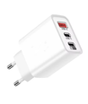 3-portars USB-laddare 65W - Vit, USB-C+USB-A, perfekt för mobil och lampor