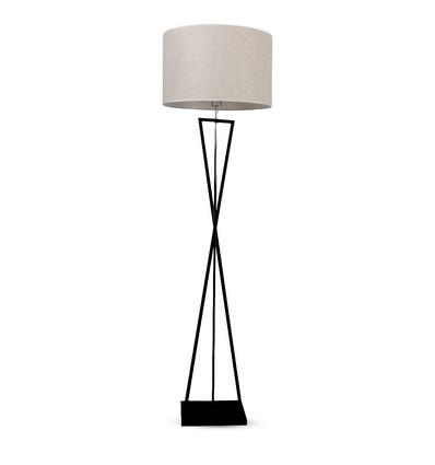 Designer golvlampa E27 - rund elfenbensfärgad lampskärm, svart metallfot