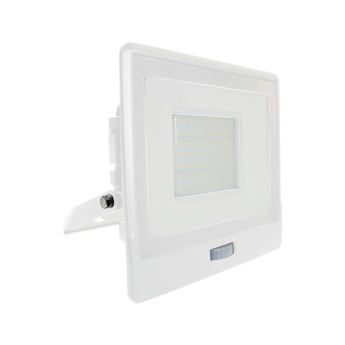 Vt-158s LED projektor 50W - med PIR-sensor, Samsung-chip, 4000K, vitt hus