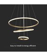 Vt-7816 LED hängande dekorativ lampa - Ø600+Ø400+Ø200, 3000K, målad guld, hus
