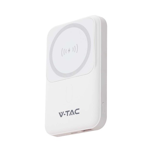 VT-3529 Powerbank - 10000mAh, magnetisk, trådlös, med metallring, vit