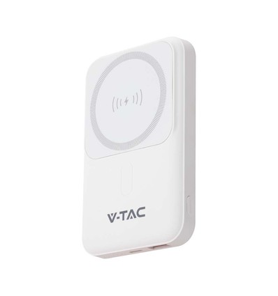 VT-3529 Powerbank - 10000mAh, magnetisk, trådlös, med metallring, vit
