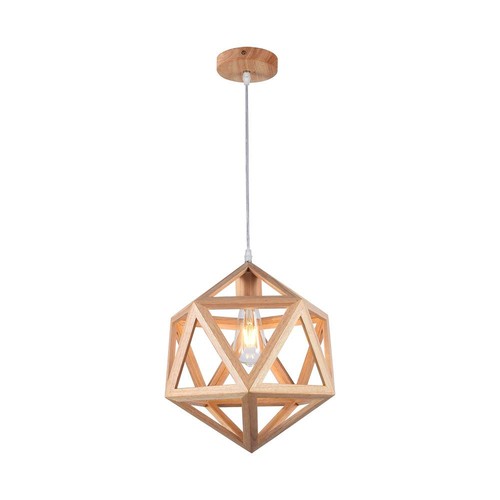 Ø30cm Designer pendelupphäng i trälook - E27 sockel, geometrisk design, max. 60W, utan ljuskälla