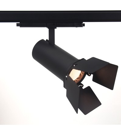 30W 3-fas DALI dimbar RA90 skenspotlight - Svart, med barndoor/klaffar, bikubegitter