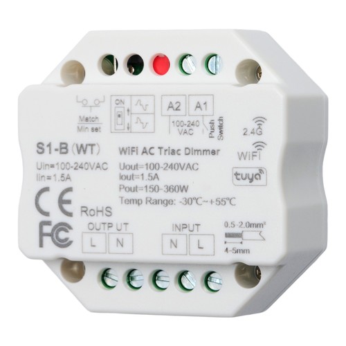 LEDlife rWave inbyggingsdimmer - Tuya Smart/Smart Life, RF, push-dim, 200W LED dimmer, till inbyggning