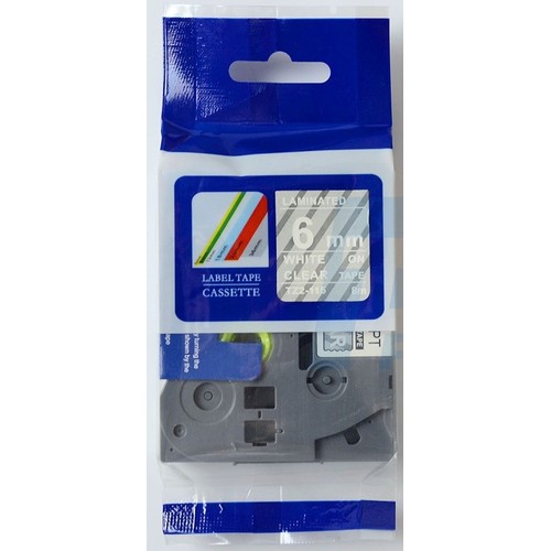 Lagertömning: Tape TZe115 hvid tekst på gennemsigtig tape 6mm x 8m kompatibel TZ115