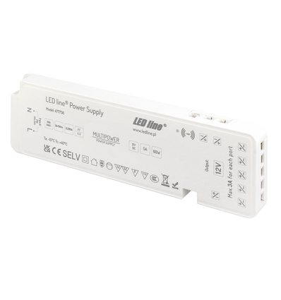 Outlet: 60W strømforsyning 12V, 5A,,  Dæmpar med plads til 5 strips og en sensor