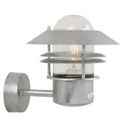 Nordlux Blokhus væglampe, E27, sensor, galvaniseret stål