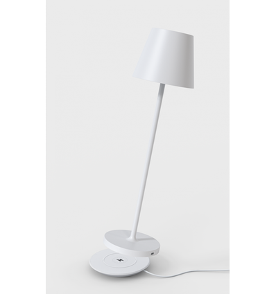 Laddningsbar bordslampa, utomhus, 2700K, RA97, dimbar, vit, med laddningsfot - Calida Mini