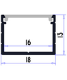 Aluprofil 18x13 till IP65 / IP68 LED strip - 1 meter, inkl. frostat cover och klips
