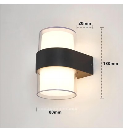 Svart upp/ned LED vägglampa i plast - 9W, rund, IP65 utomhus, 230V, inkl. ljuskälla