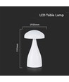 V-Tac uppladdningsbar CCT bordslampa - Vit, IP20, touch dimbar, modell mini
