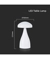 V-Tac uppladdningsbar CCT  bordslampa - Vit, IP20, touch dimbar, modell mini