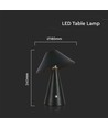 V-Tac uppladdningsbar 3i1 bordslampa - Svart, IP20, touch dimbar