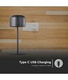 V-Tac uppladdningsbar CCT  bordslampa - Svart, IP54, touch dimbar, modell mini