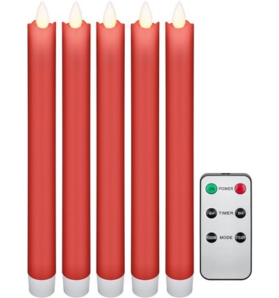 5-pack röda LED-stearinljus inklusive fjärrkontroll - Batteri