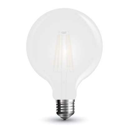 V-Tac 7W LED globlampa - Filament, Ø12,5 cm, mattteret glas, E27