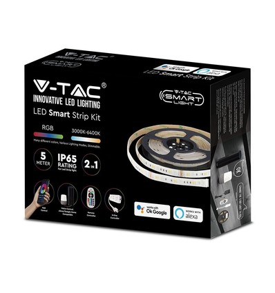 V-Tac 4W/m RGB+CCT LED strip komplett kit - 5m, 60 LED per. meter, IP65