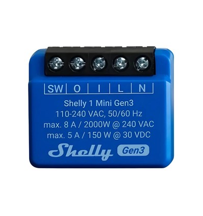 Shelly Plus 1 Mini (GEN 3) - WiFi-relä med potentialfri kontaktsats (230VAC)