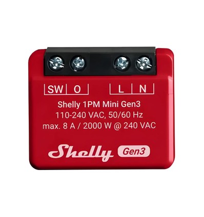 Shelly Plus 1PM Mini (GEN 3) - WiFI relä med effektmätning (230VAC)