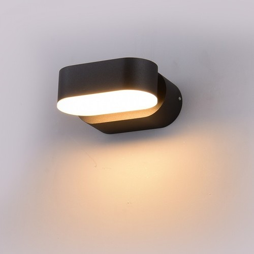 6W LED vägglampa - IP65 utomhus, oval, roterbar 350 grader, svart, inkl. ljuskälla