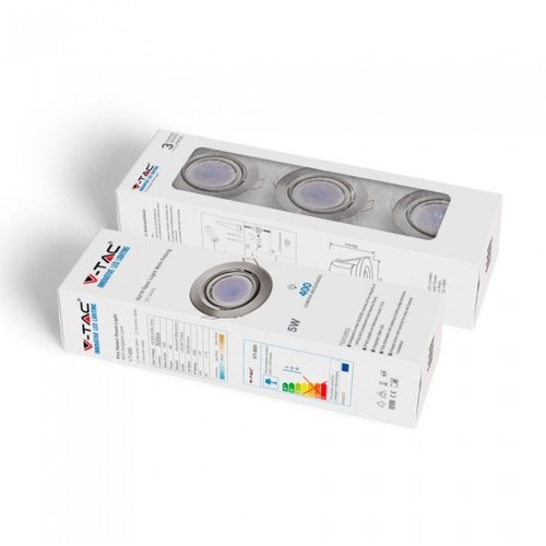 3-pack 5W infälld spotlight - Stålfront, komplett med GU10-hållare och LED-spot