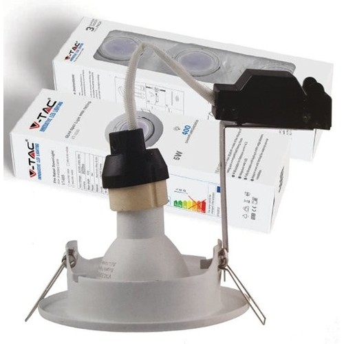 V-Tac 3-pak downlight med 5W ljuskälla - Vit front, komplett med GU10 håller och LED spot, inomhus