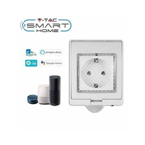 Lagertömning: V-Tac Smart Home vattentät Wifi kontaktströmbrytare - Fungerar med Google Home, Alexa och smartphones, 230V
