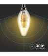 V-Tac 4W LED kronljus - Filament, amberfärgad, extra varm, E14